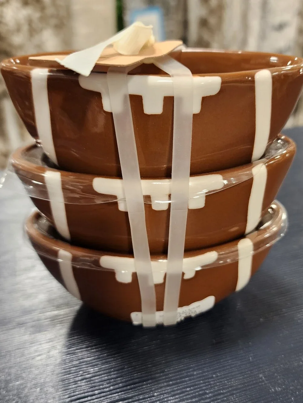 Raw Dunn Ceramic Football Stackable Snack Bowls - Brown